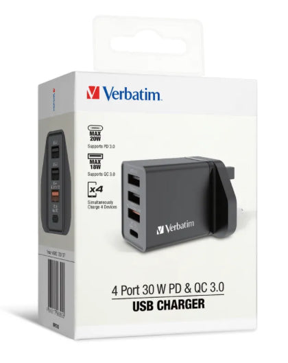 【門市發售】Verbatim 4Port 30W PD&QC 3.0火牛
