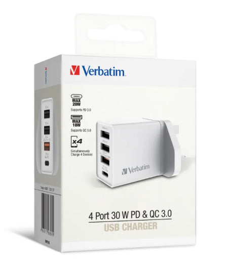 【門市發售】Verbatim 4Port 30W PD&QC 3.0 火牛