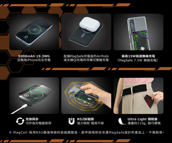 【門市發售】Evangelion MagCell Ultra Slim 5000mAh 超薄磁吸式無線行動電源（只限香港發售，不設平郵）